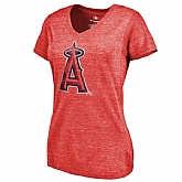 Women's Los Angeles Angels of Anaheim Fanatics Branded Primary Distressed Team Tri Blend V Neck T-Shirt Heathered Red FengYun,baseball caps,new era cap wholesale,wholesale hats